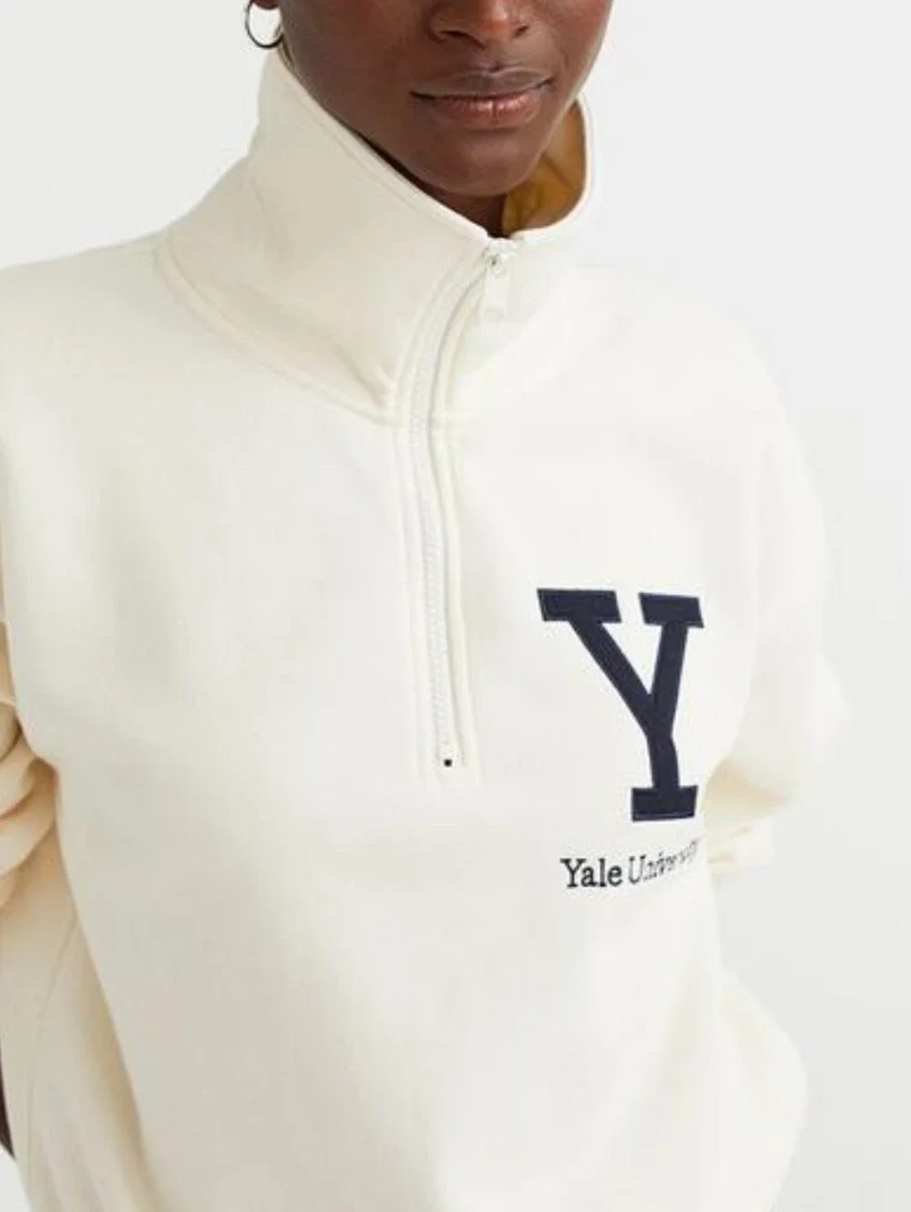 H&M 80% Cotton Cream Quarter-Zip Pullover Sweatshirt - Picture 3 of 12